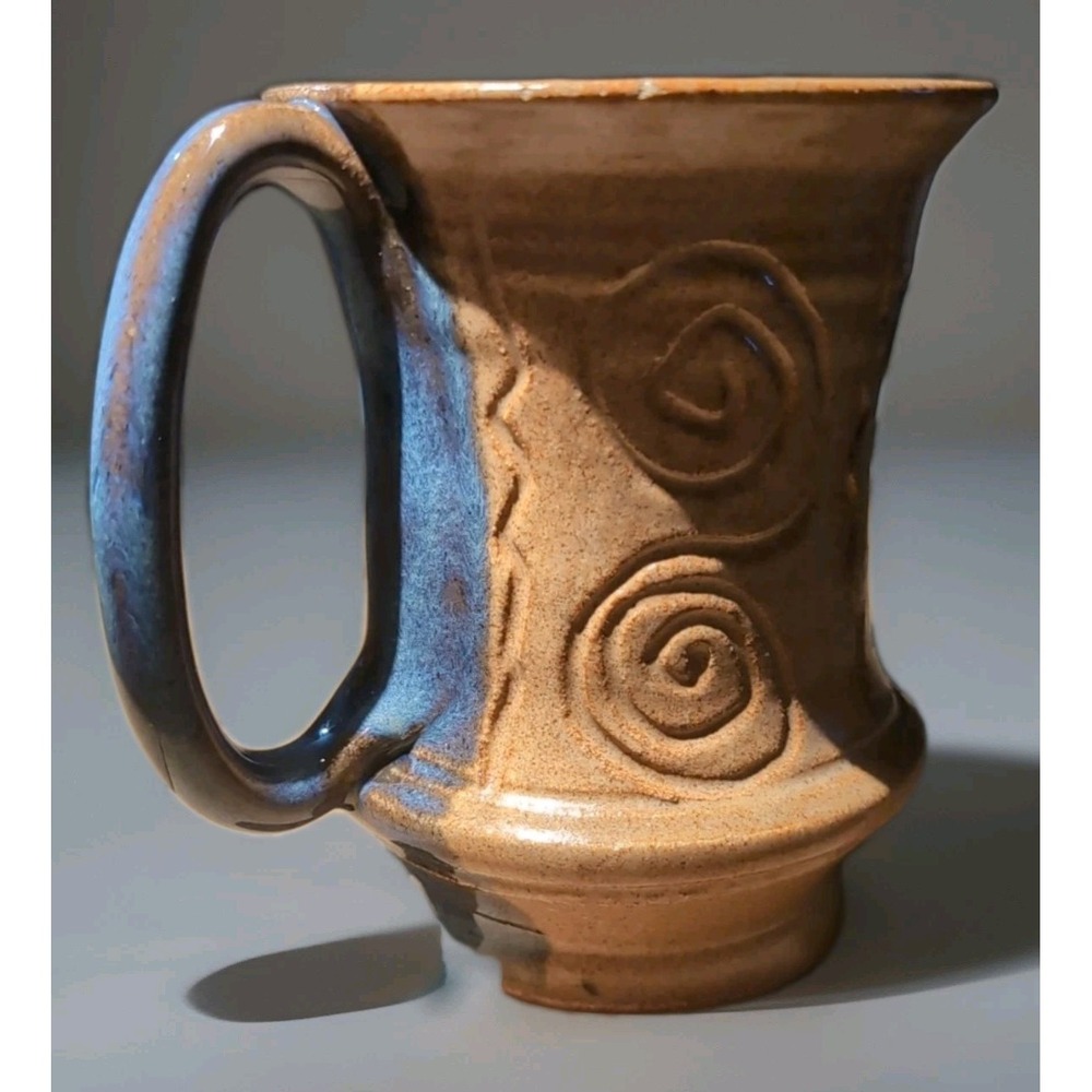 Pottery Mug, LV Handmade, Blue‎ Tan Natural 10 oz.